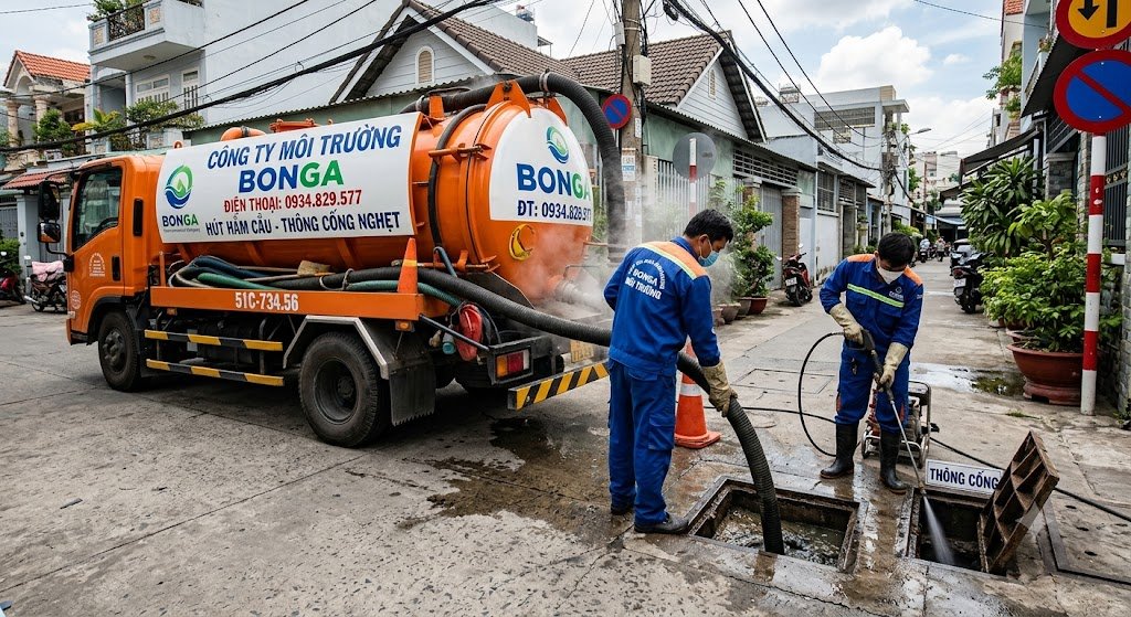 xe đang hút cống tại vũng tàu